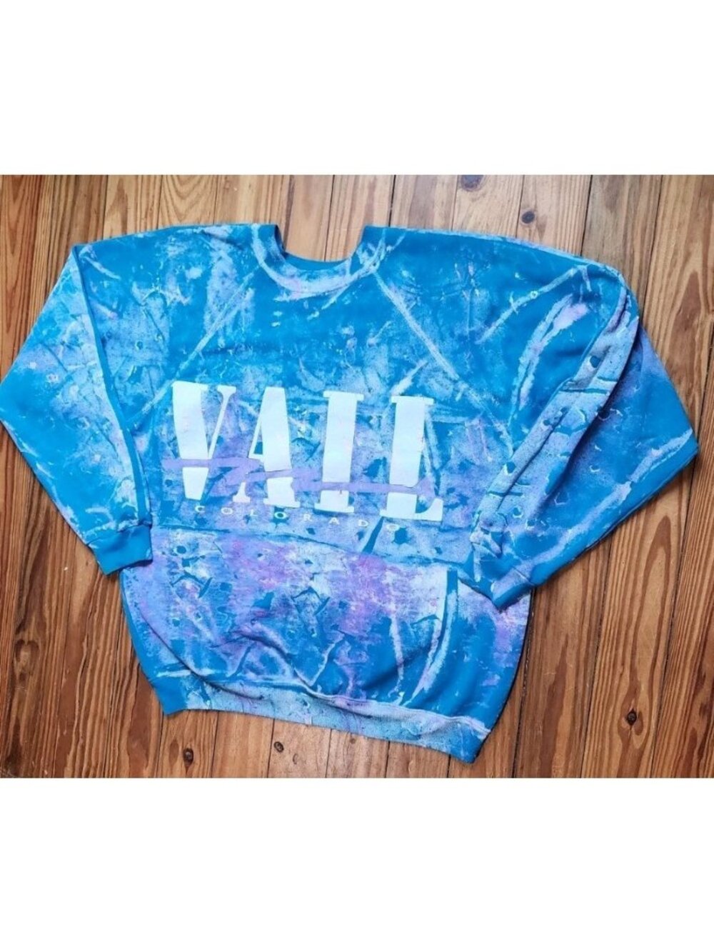 Vintage Vail Colorado Sweatshirt XL Blue Puff Paint Spatter Spellout 90s USA